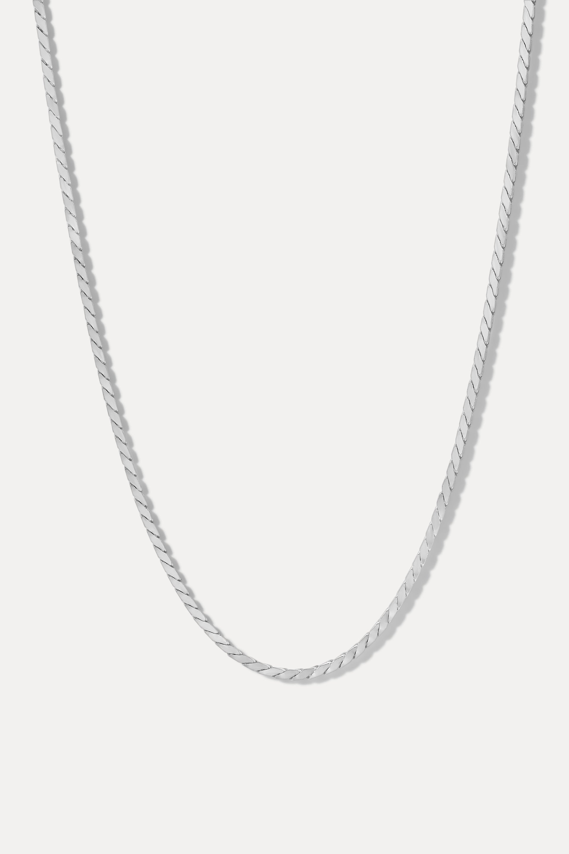 Silver Bowie swedged rope chain necklace displayed in a U-shape on a clean white background.