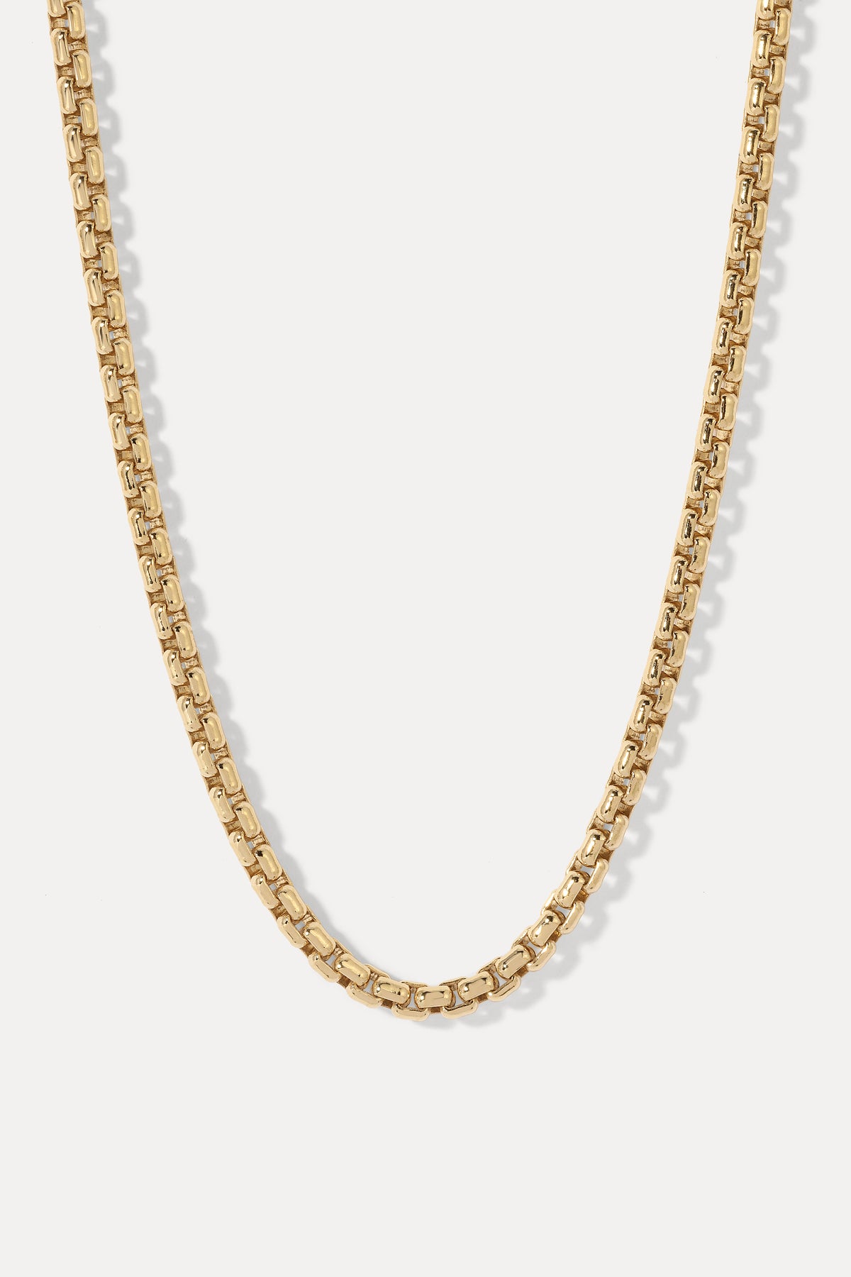 Men's gold-filled Dylan Byzantine chain necklace displayed laid flat against a plain white background.