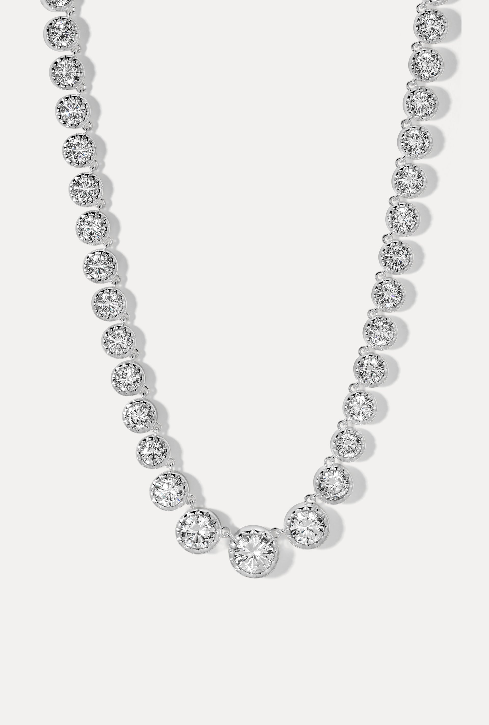 Esme Silver Necklace with graduated bezel-set CZ stones on a plain white background.