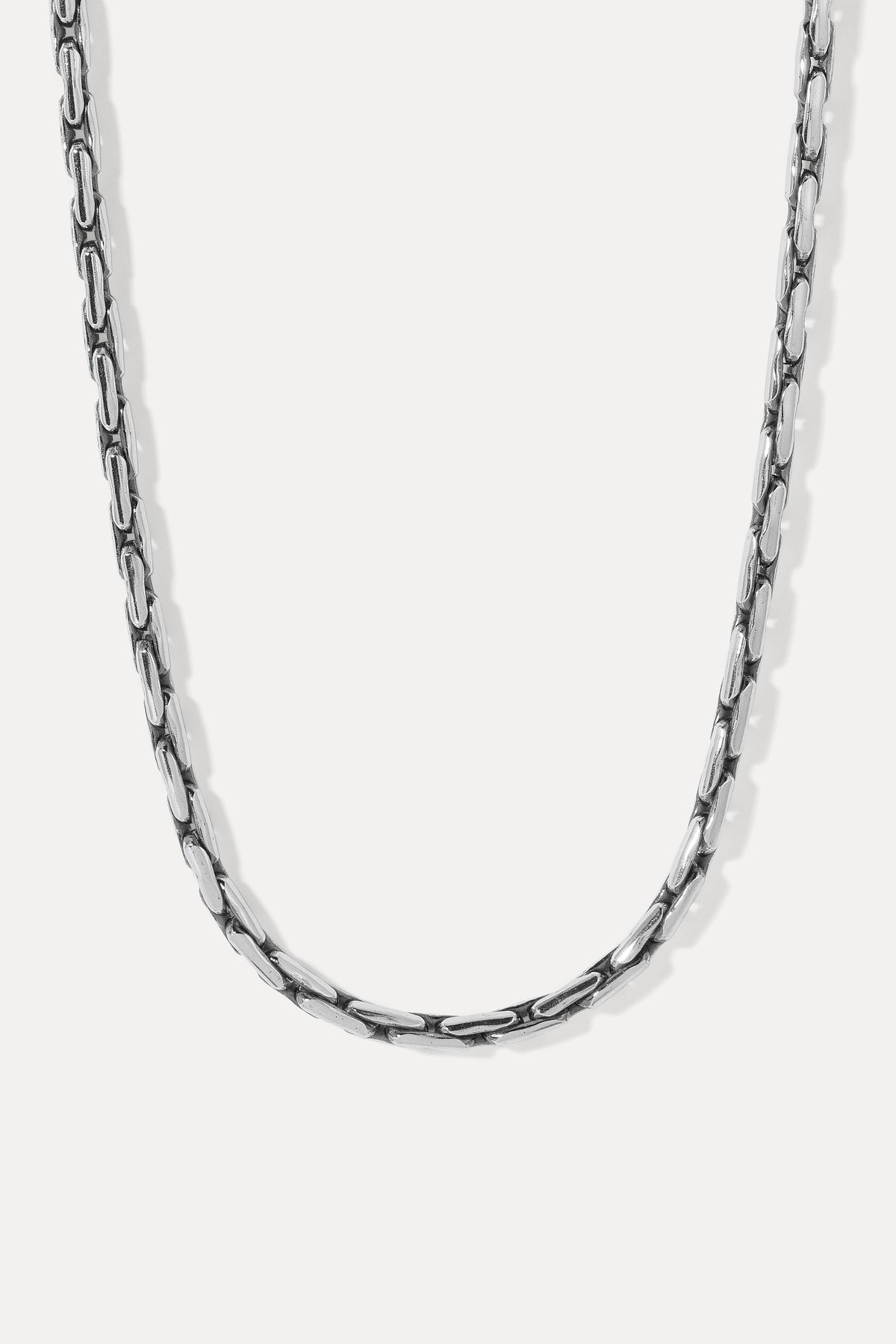 Men's oxidized sterling silver Vance chain necklace displayed laid flat against a plain white background.