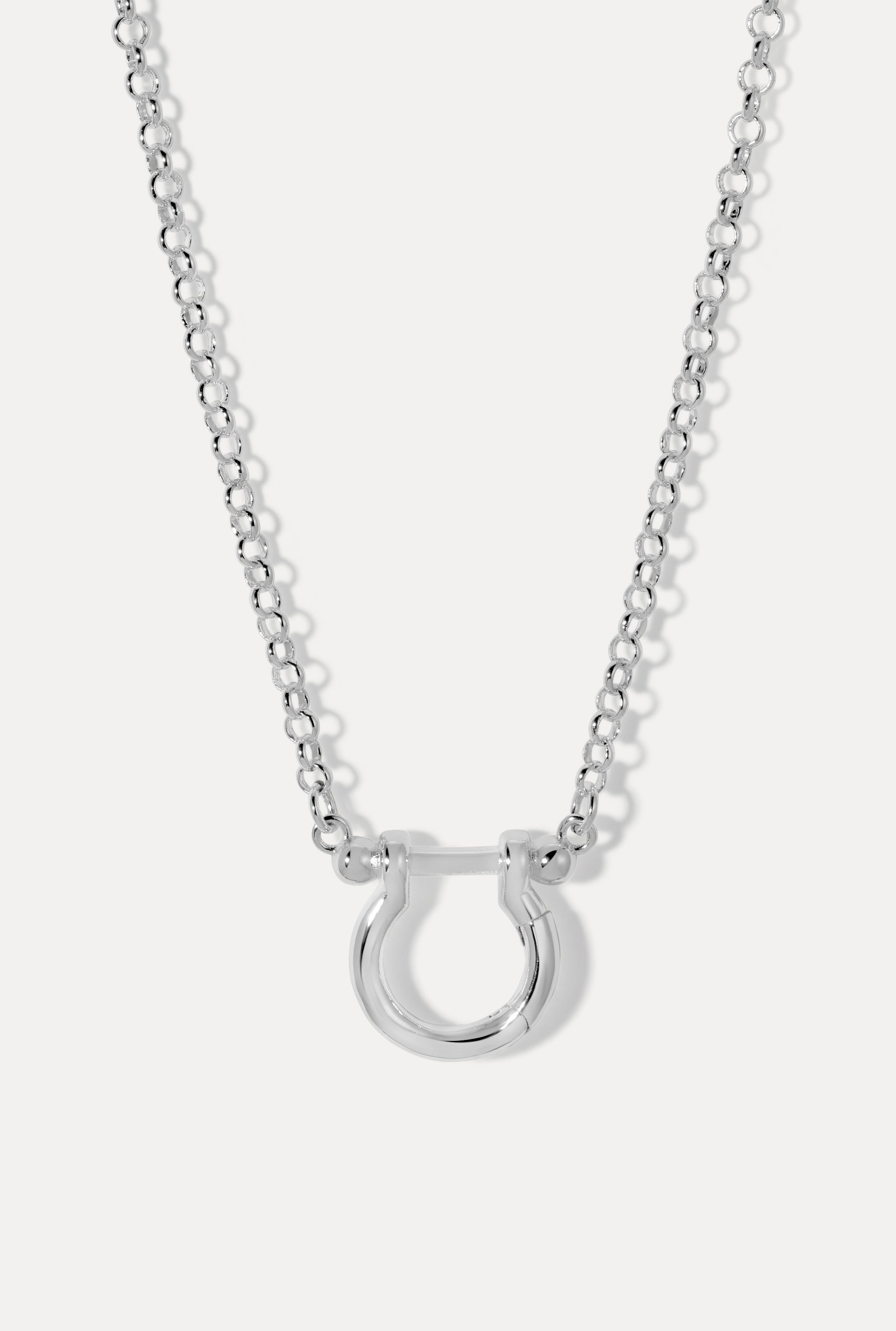 Charm Collector Silver Rolo Chain Necklace displayed in a U-shape loop on a plain white background.