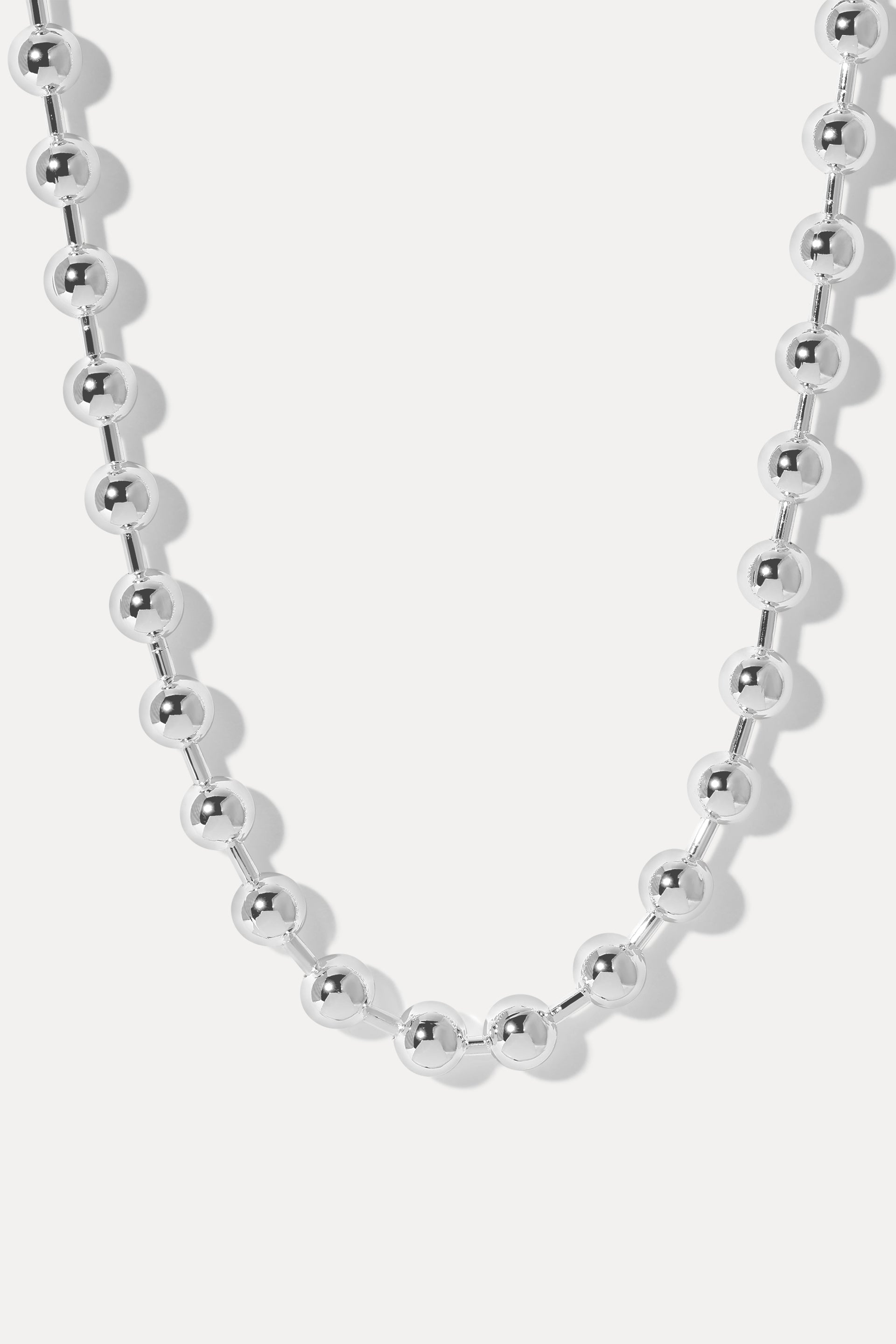 Boston Silver Ball Chain Necklace displayed in a U-shape loop on a plain white background.