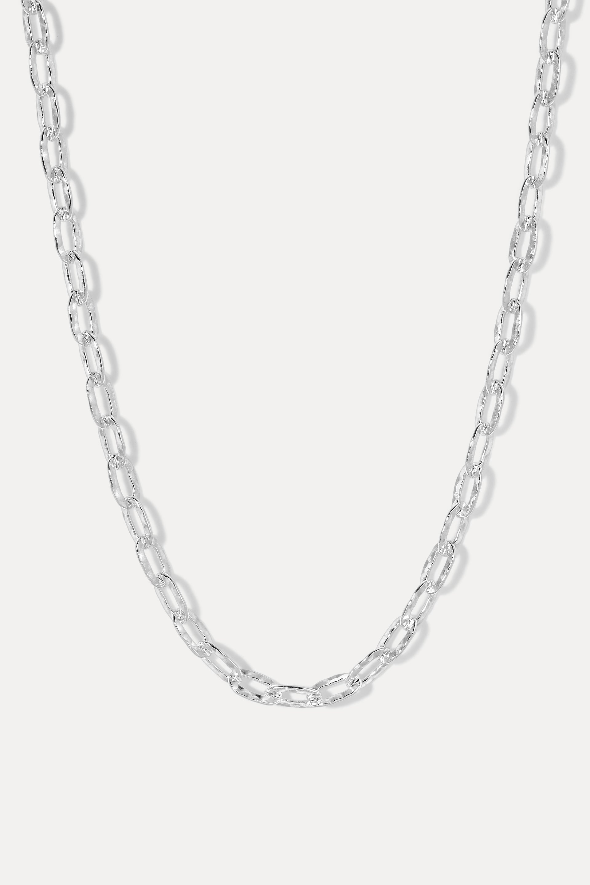 Emily Silver Necklace displayed in a U-shape loop on a plain white background.