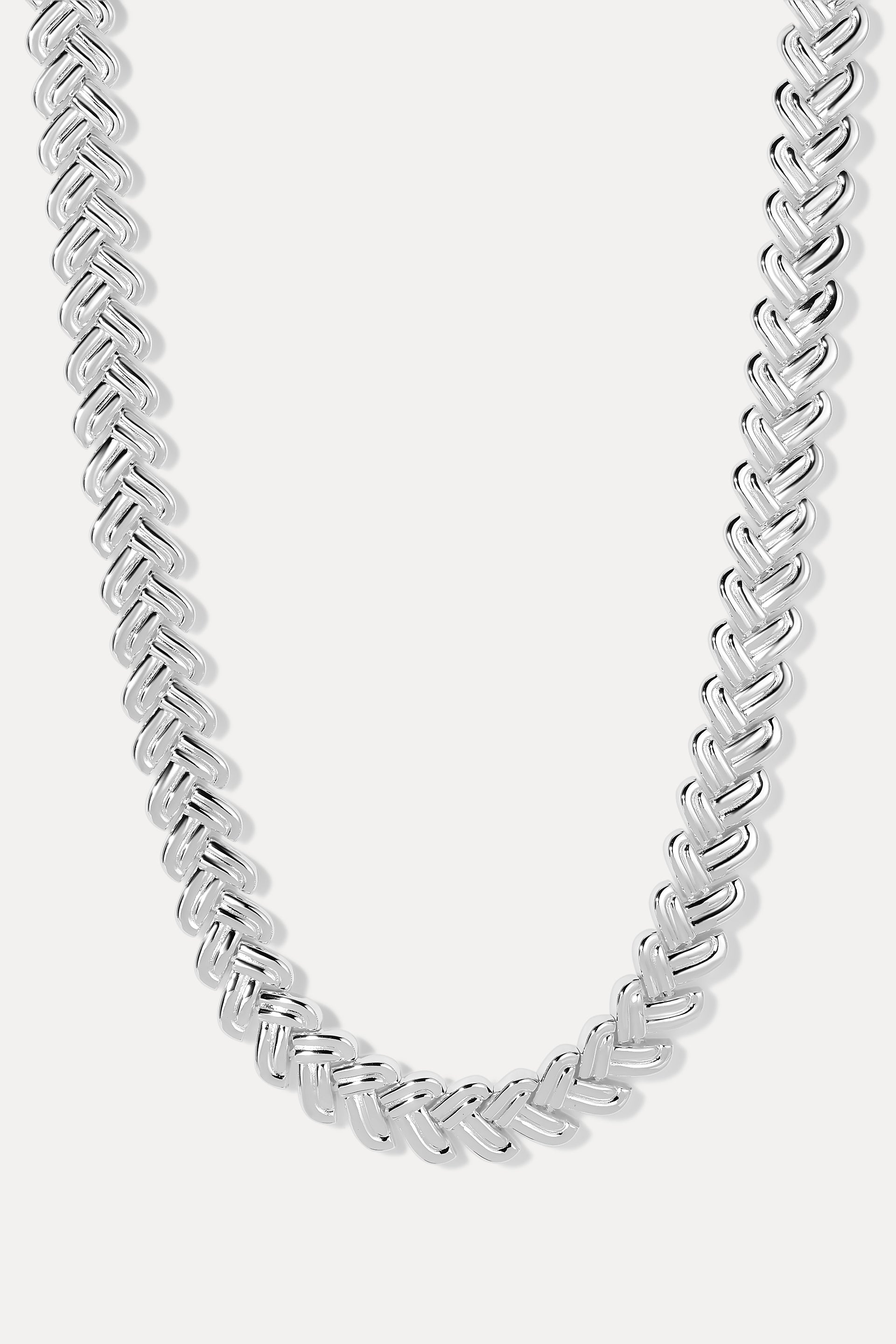 Estelle Necklace in silver displayed in a U-shape loop on a plain white background.