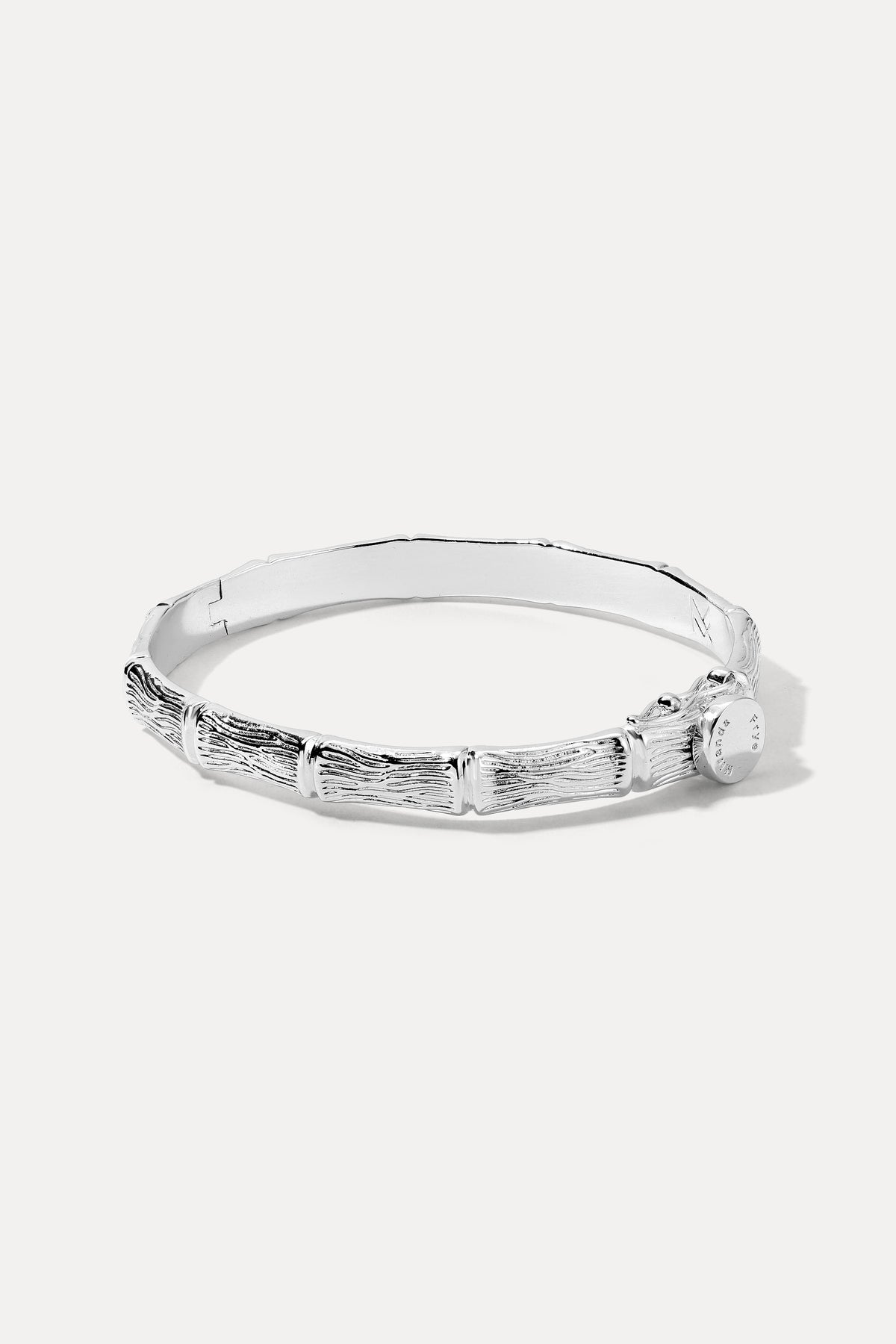 Silver Gia Cuff with bamboo texture displayed flat on a clean white background.