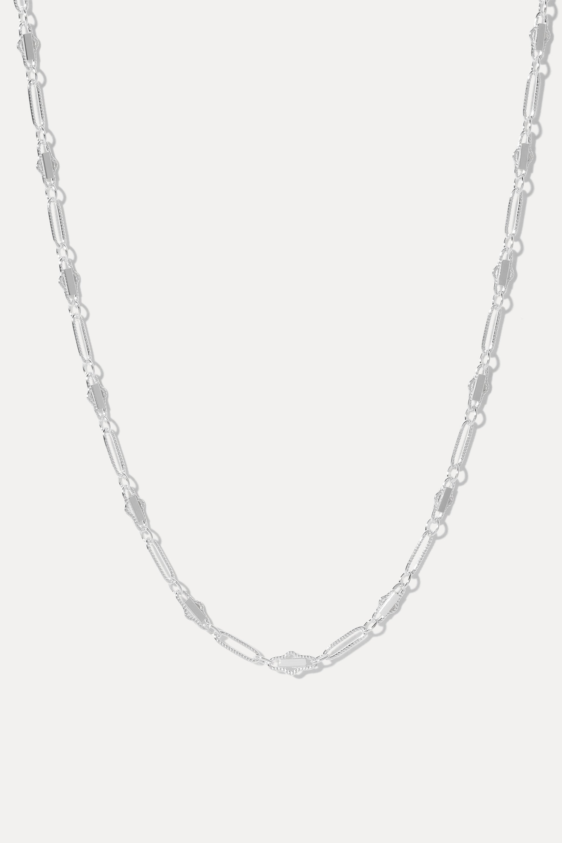 Silver Harlow Chain textured link necklace displayed in a U-shape on a clean white background.