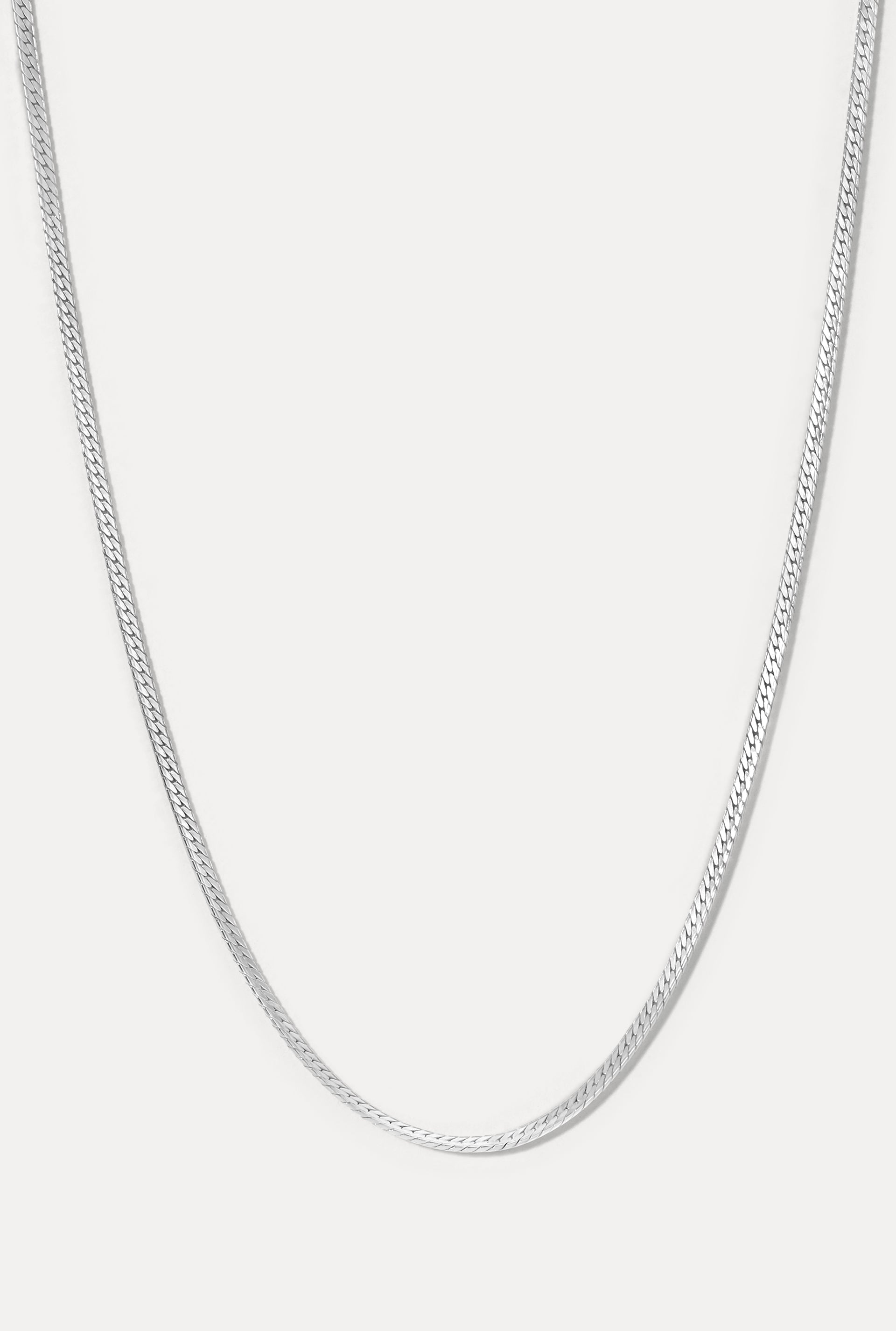 Silver Josephine herringbone Chain necklace displayed in a U-shape on a clean white background.