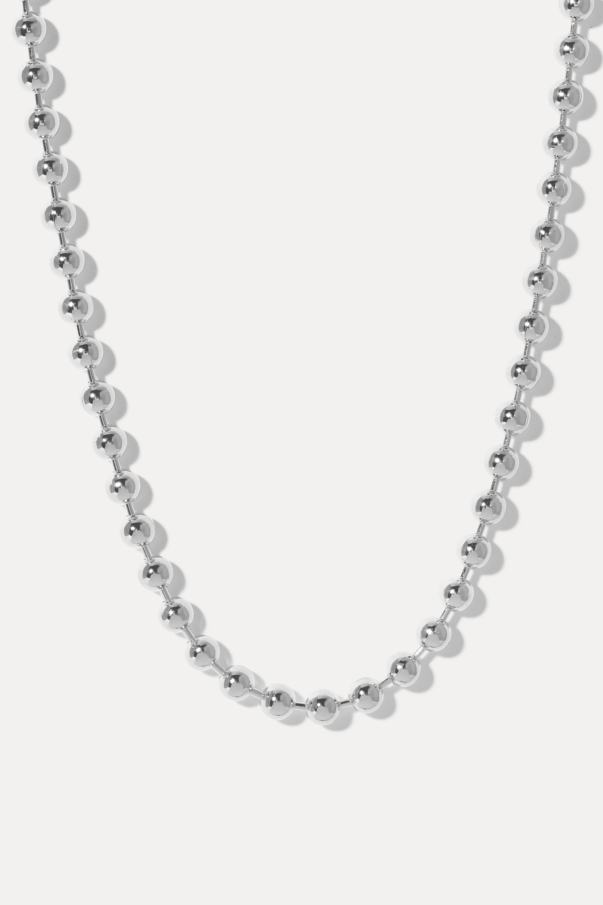 Silver Manhattan ball chain necklace with polished 4mm beads, displayed on a clean white background.