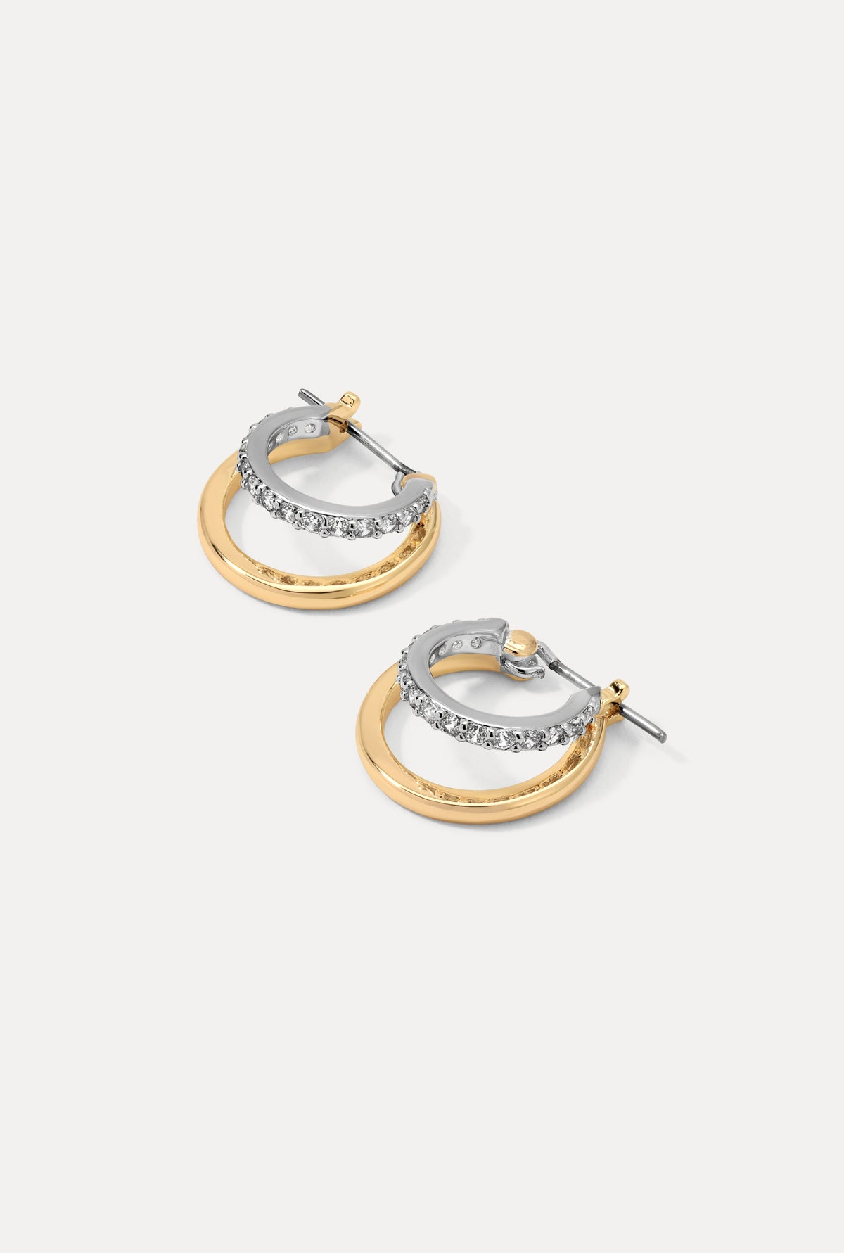 Pair of mixed metal Mia Hoops featuring gold and silver tones on a white background.