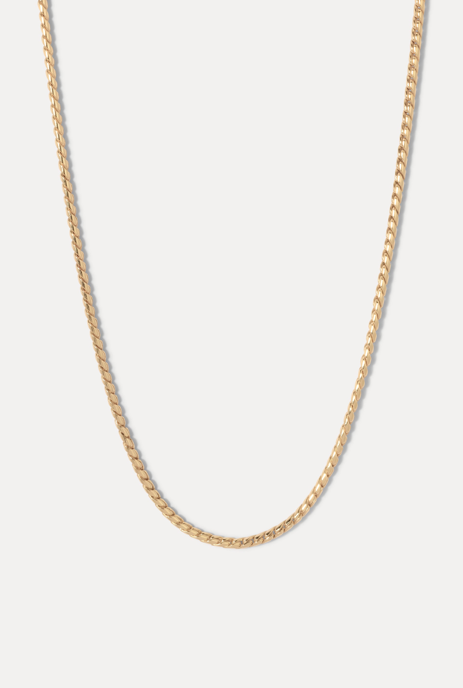 Gold filled Mina Chain necklace displayed in a U-shape on a clean white background.