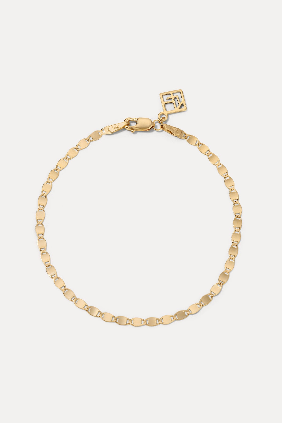 14K Gold mirror chain bracelet displayed laid flat against a plain white background.
