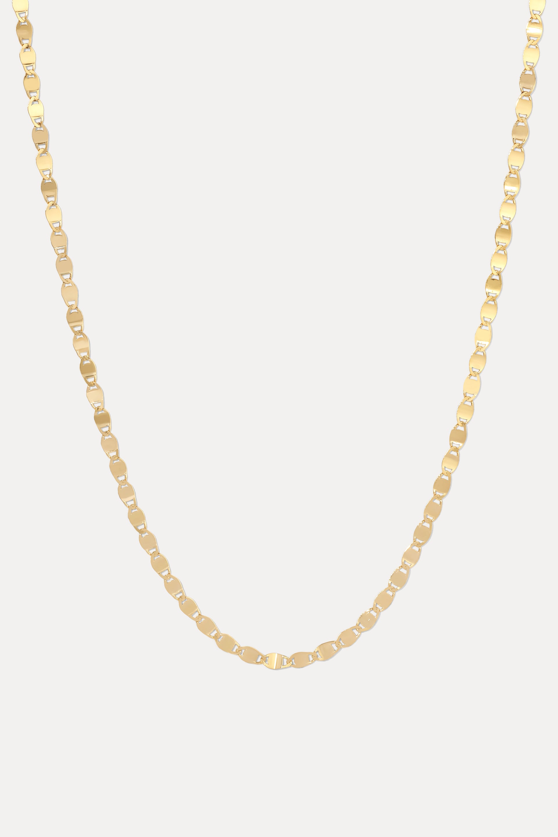 14K gold Mirror Chain Valentino necklace displayed on a clean white background.