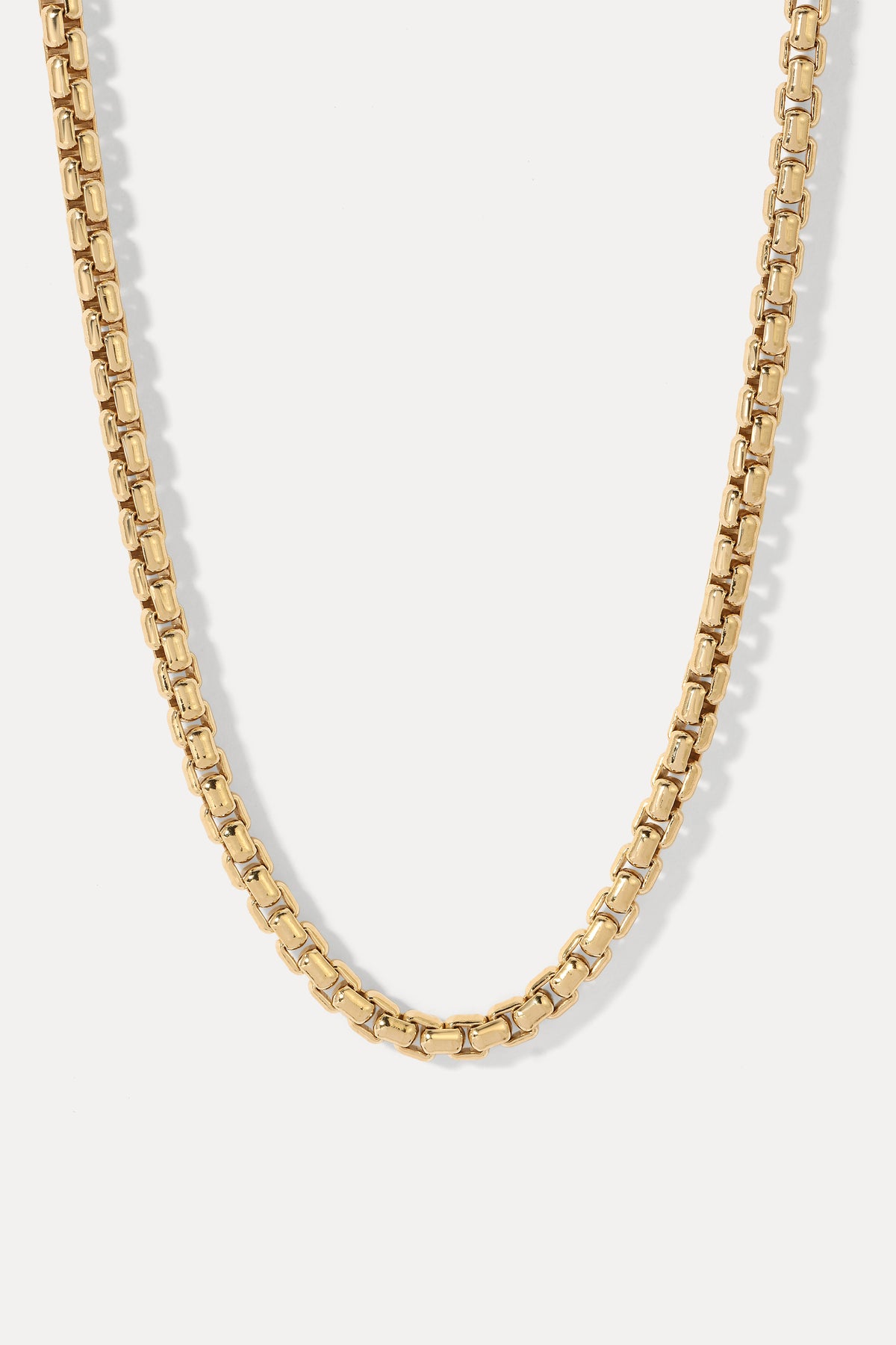 Men's gold-filled Wellon box chain necklace displayed laid flat against a plain white background.