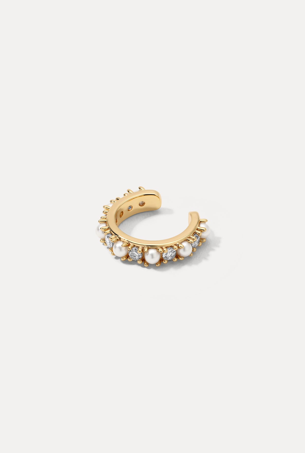 Gold Wendy Ear Cuff set with small cultured pearls on a clean white background.