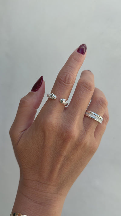 Beautiful model video of the silver Ariana Ring paired with the silver panther ring. 