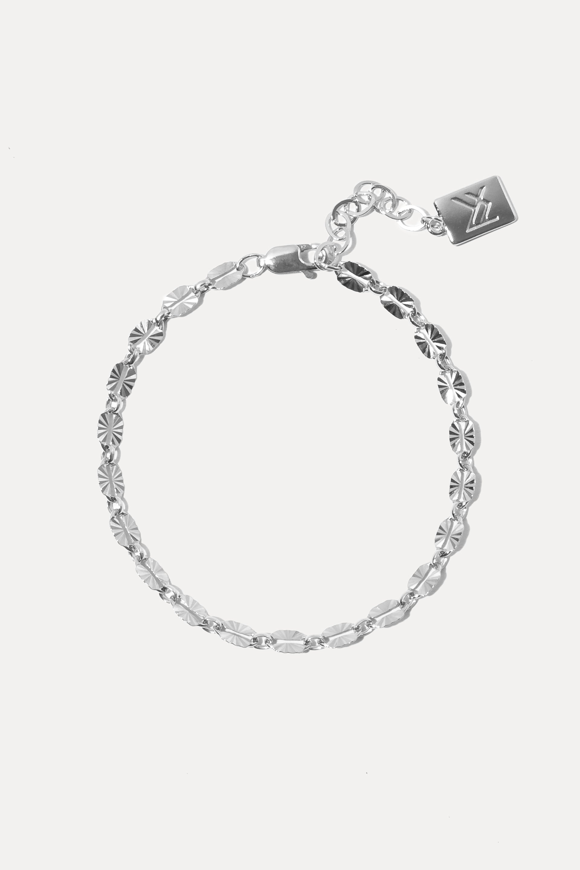 Louis Vuitton Silver Button on Sterling Silver Link Chain Bracelet